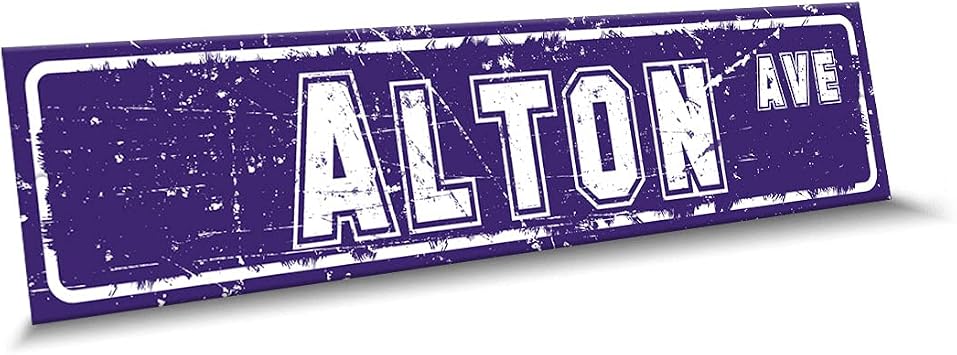 Alton Name Purple White Color Street Sign, 4"x 18" Aluminum Metal Novelty Sign, Indoor - Outdoor, Design u59