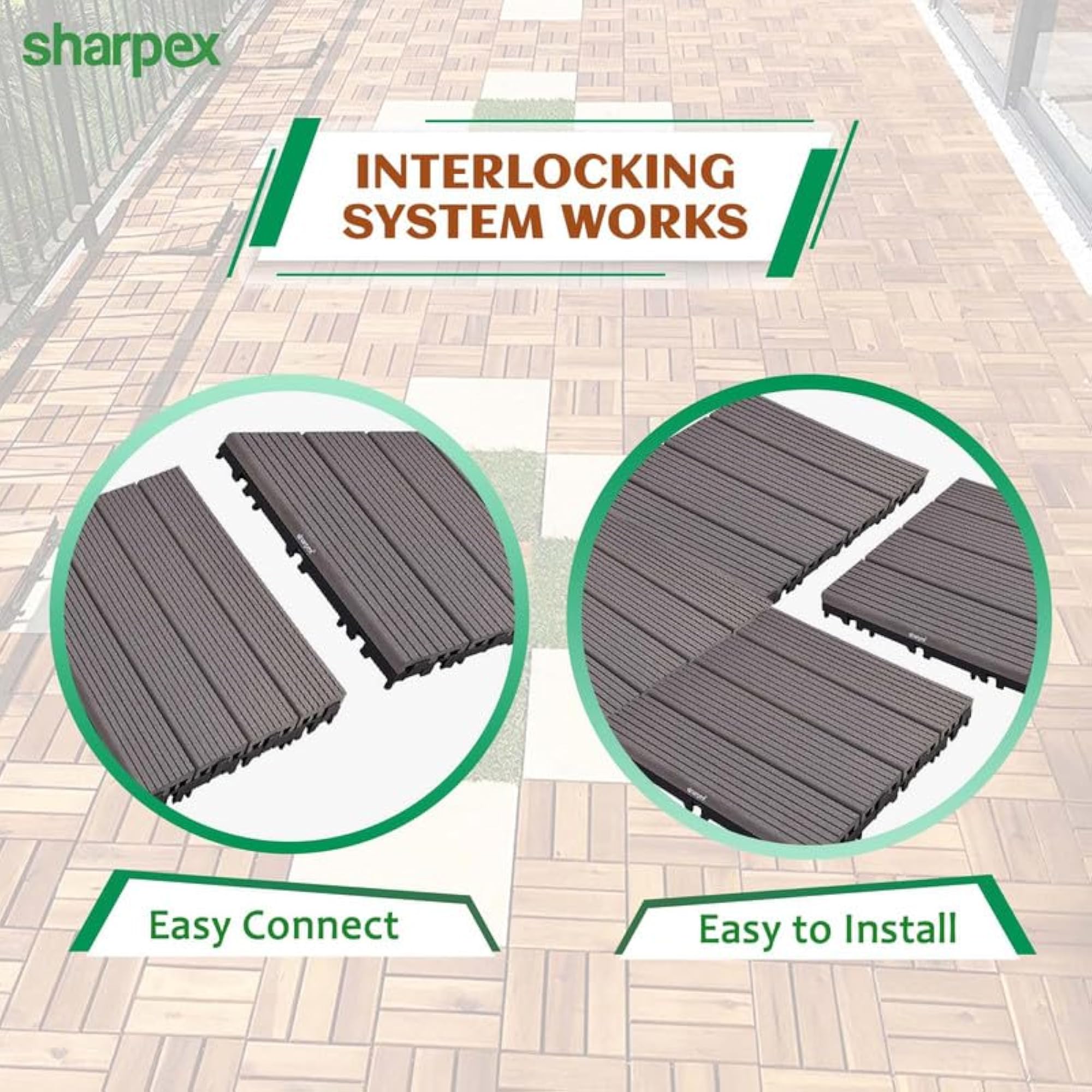 WPC Interlocking Deck Tiles for Outdoor Flooring