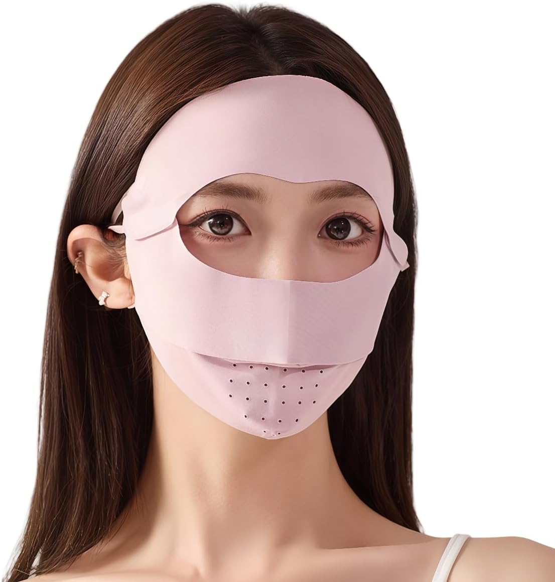 KUKASEN Women’s UPF50+ Ice Silk Face Mask, Breathable Cooling UV Face Cover with Ear Loops & Head Strap for Outdoors - Image 2