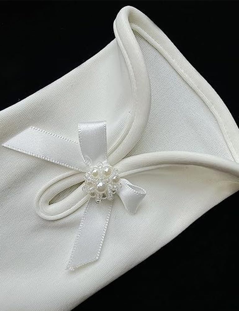 Women's Elegant Bow Pearl Flower Gloves Short Satin Gloves Opera Dinner Party Glove