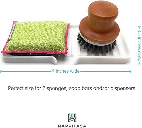 Miniatura 2 de Happitasa Bandeja de silicona para jabón y soporte de esponja con conducto de drenaje, organizador de fregadero de baño y cocina (gris claro, 9 x