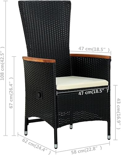 Miniatura 2 de Sillas de patio 2 piezas con cojines de ratán de polietileno negro para patio al aire libre, comedor, césped, sillas de comedor al aire libre,