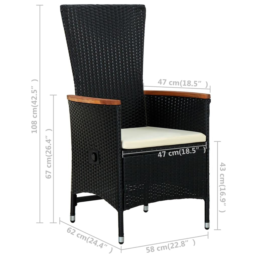 vidaXL 2X Gartenstuhl mit Polstern Gartensessel Sessel Stuhl Hochlehner Gartenmöbel Rattanmöbel Rattansessel Stühle Poly Rattan Schwarz