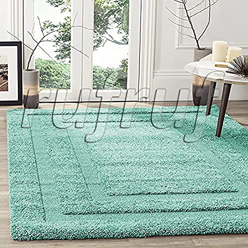 Image of Rectangular Box Round Shaggy Carpet for Living Room, Bedroom, High Low Design Finish Microfiber 1.8 Inch Pile High, 4x4 Feet Sky Blue|Sky Blue Color