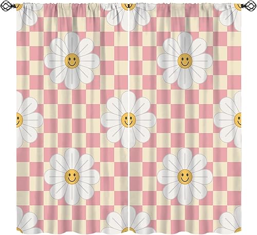 Miniatura 31 de Cortinas florales retro de los años 70, tratamiento de ventana abstracto geométrico hippie floral de mediados de siglo, cortinas con aislamiento