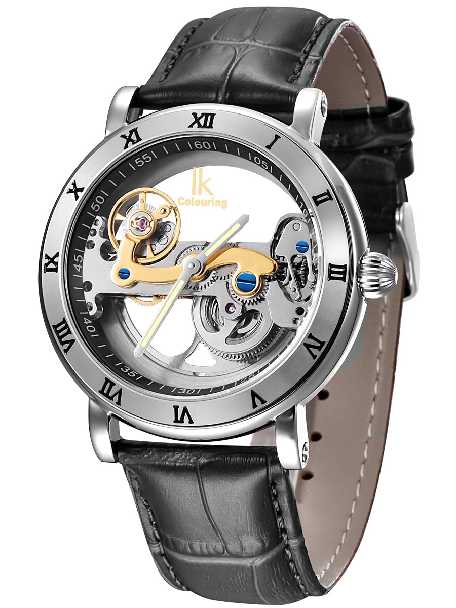 Alienwork IK Orologio Automatico Uomo Donna Scheletro Meccanismo a Ponte Fondo in Vetro