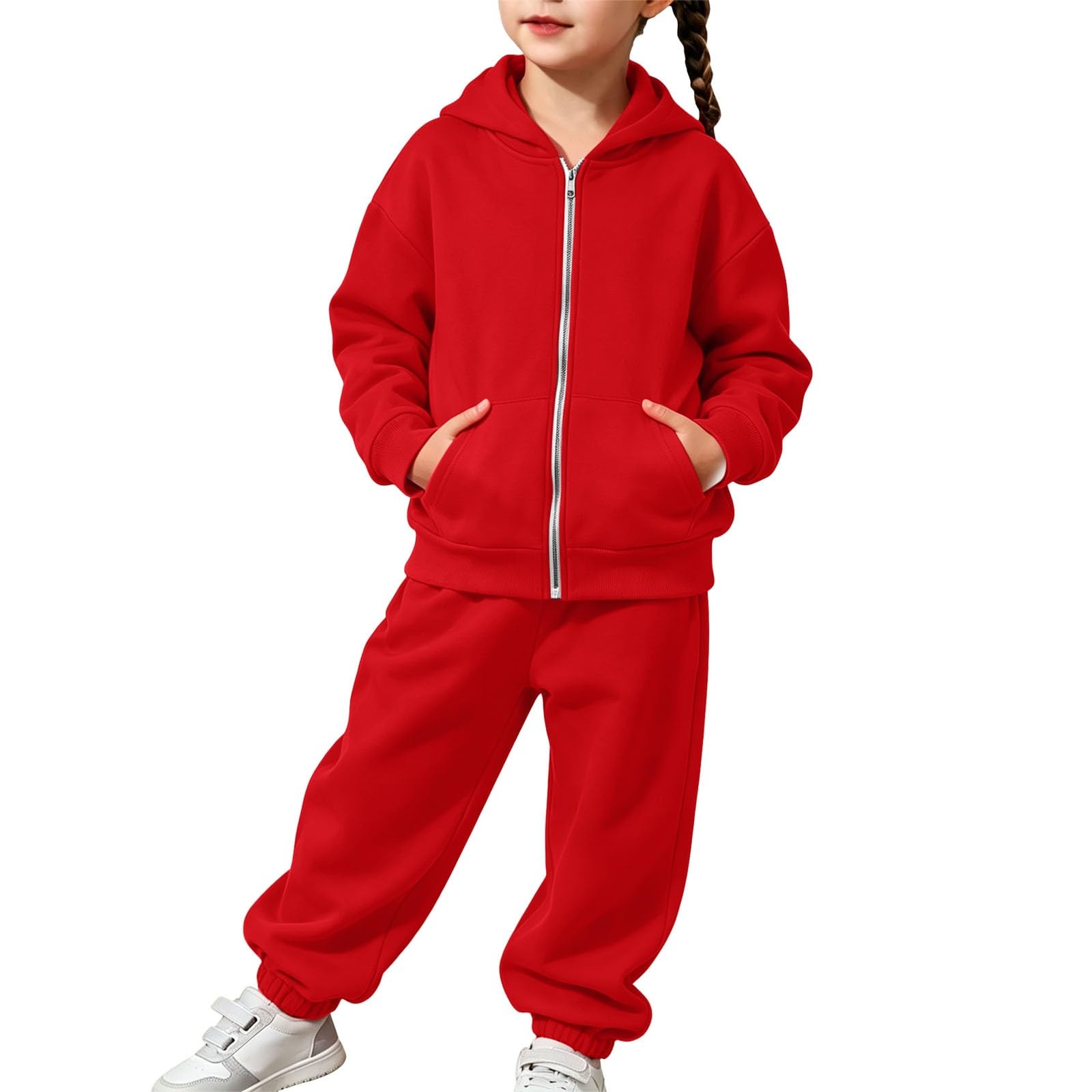 Sportanzug Mädchen Trainingsanzug Bekleidungsset 2tlg Langarm Sweatjacke mit Kapuze und Sporthose Jogginganzug Trainingsanzug Kinder Mädchen Lässige Einfarbig Tracksuit Freizeitanzug Activewear