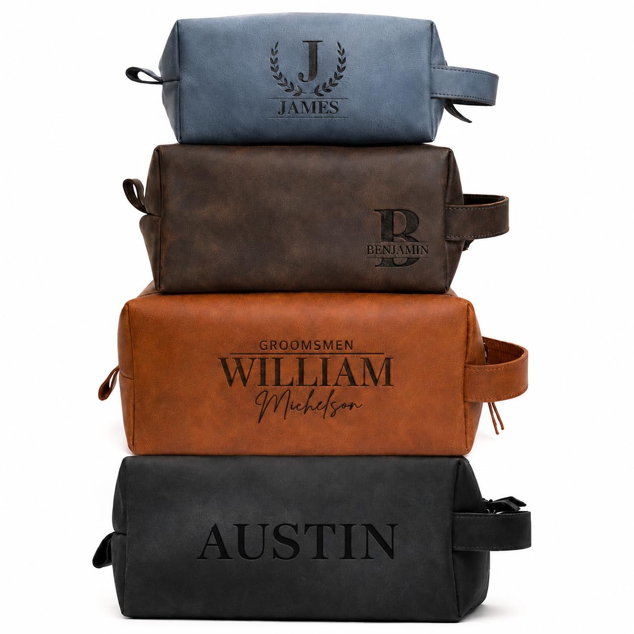 Neceser personalizado hecho a mano de piel auténtica | Kit de afeitado grabado personalizado con nombre, inicial | Bolsa de viaje para hombres, él, marido, papá, novio | Idea de regalo para