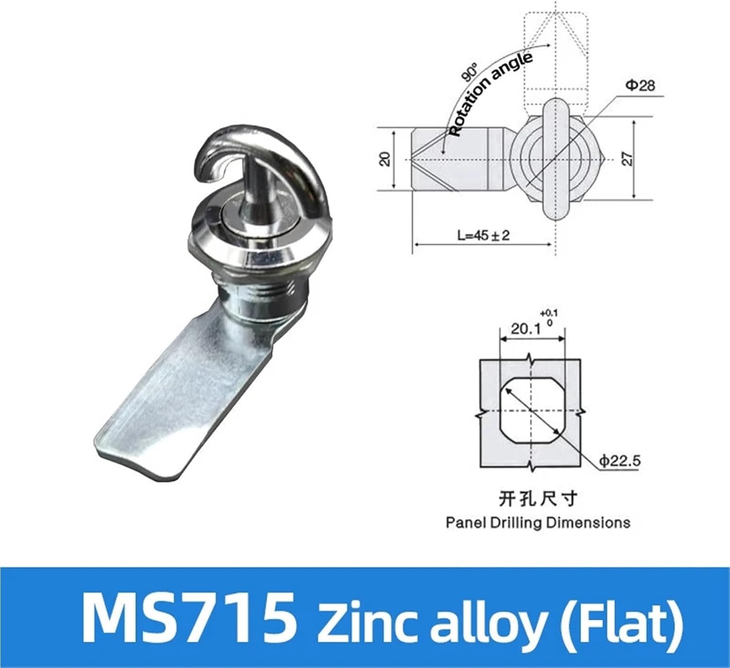 Cabinet Drawer Lock with Key Door Letter Industrial Box Cam Locks 1Pcs(Zinc Alloy Bent)