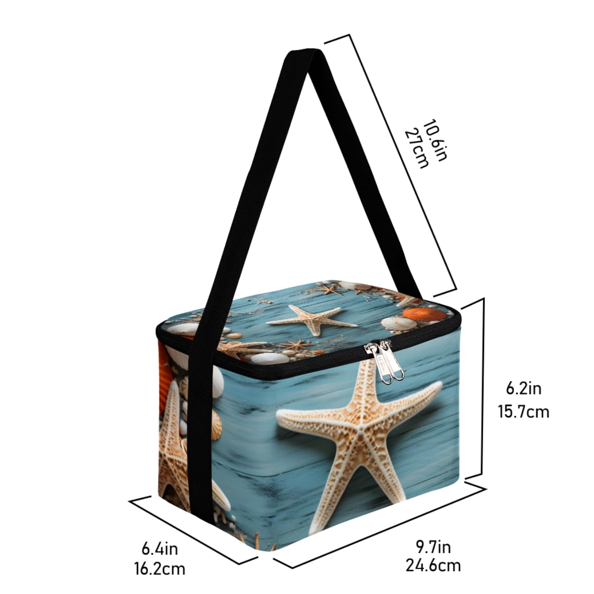 Lunch Bags for Women Men 9 Cans,Starfishes Sea Shell Hot & Cold Food Delivery Bag Insulated Grocery Bag Insulated Lunch Box Wooden Cooler Bag for Office Work Picnic Beach