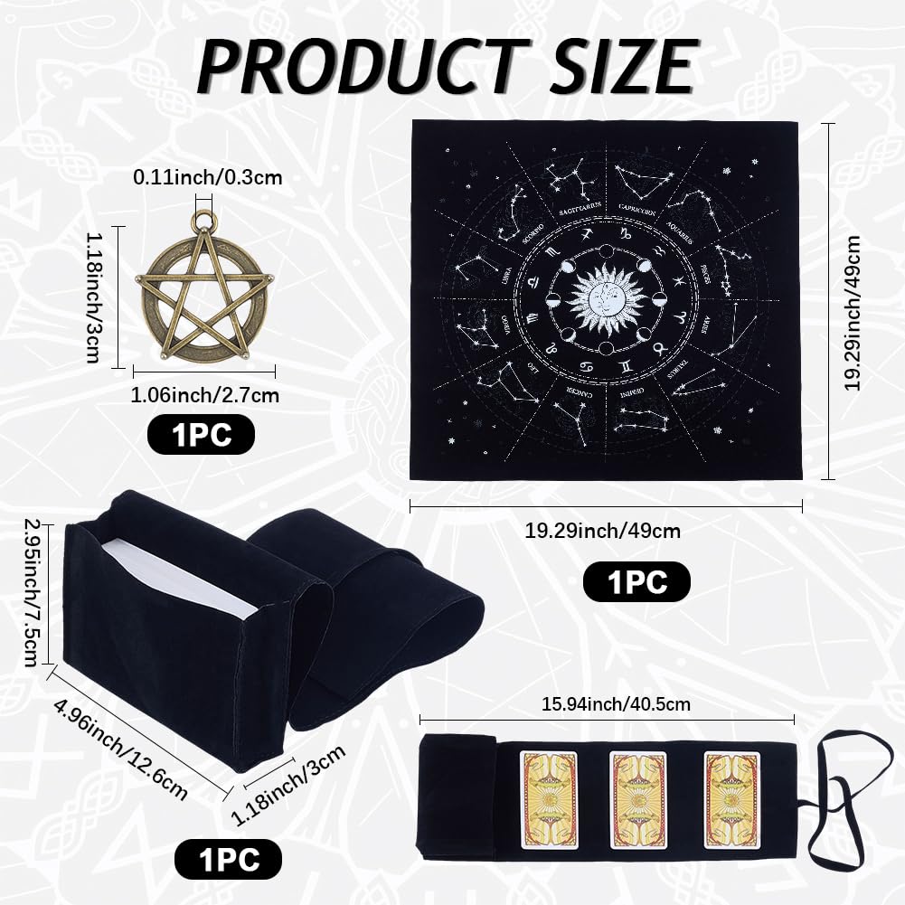 CREATCABIN Constellation Altar Cloth Tarot Card Bag Set Moon Pentacle Spiritual Tapestry Sacred Astrology with Tree of Life Tarot Card Bag for Divination Witchcraft Pagan Tarot Lover 2.95x4.96 Inch - Image 2