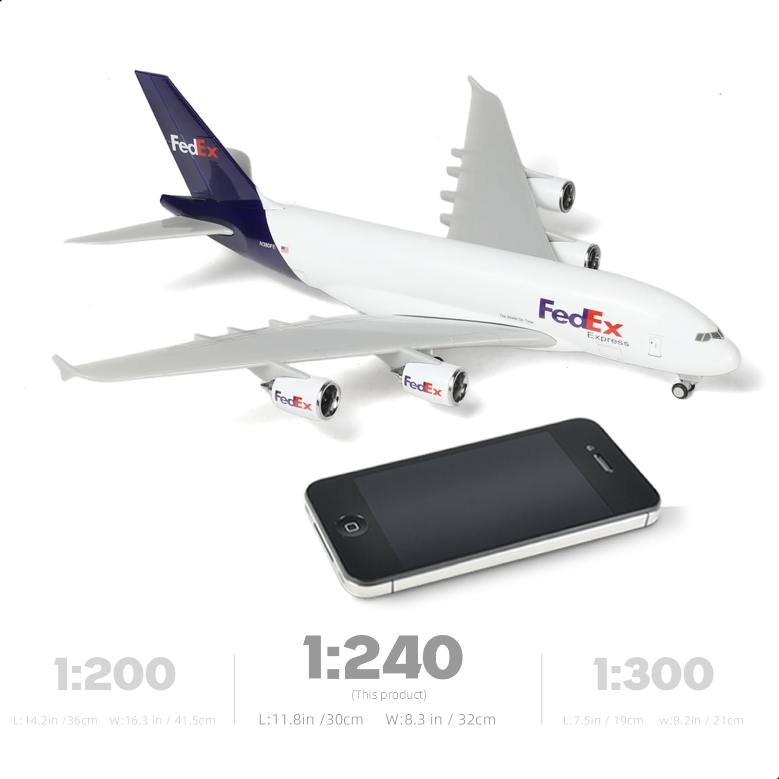 QIYUMOKE 1/240 A380 Model Plane for FedEx for Airbus A380 Model Airplane with Stand (12 in-L) Pre-built Model kit for Adult -Aviation Creative Gifts - Image 2