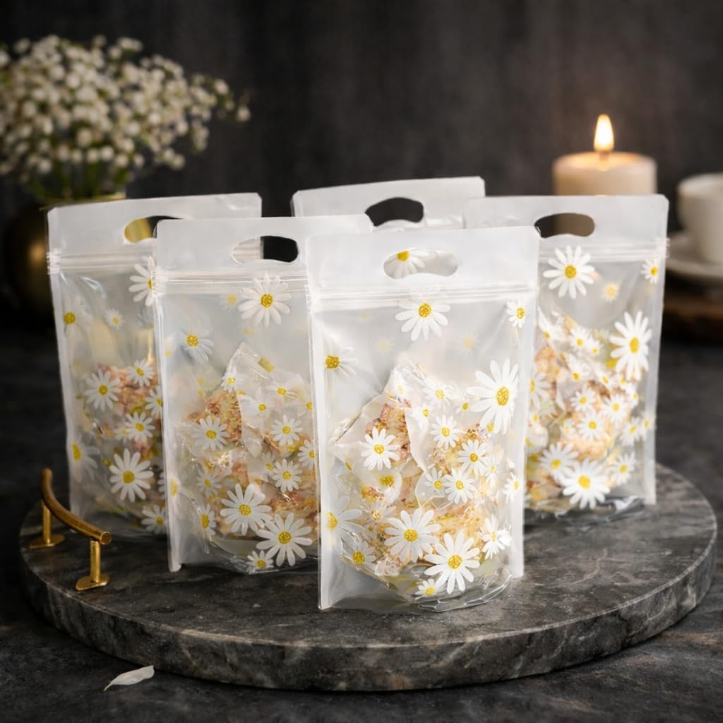 SATYAM KRAFT 25 Pcs Flower Printed Transparent Zip lock Box Pouches for Birthday Return gift bags, Kids Treat, Party Favors, Dry Fruits and Festival Gifts and Theme Party Packing (Multicolour)-image-2