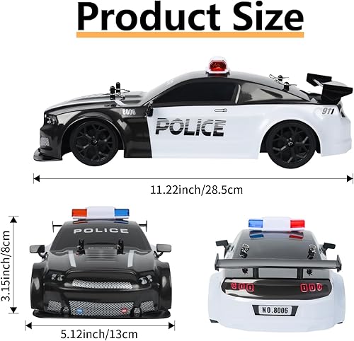 Miniatura 3 de Coche de policía RC Drift, 114, auto de policía de control remoto 4WD Drift GT RC Cars Vehículo de carreras de alta velocidad RC Drifting Car