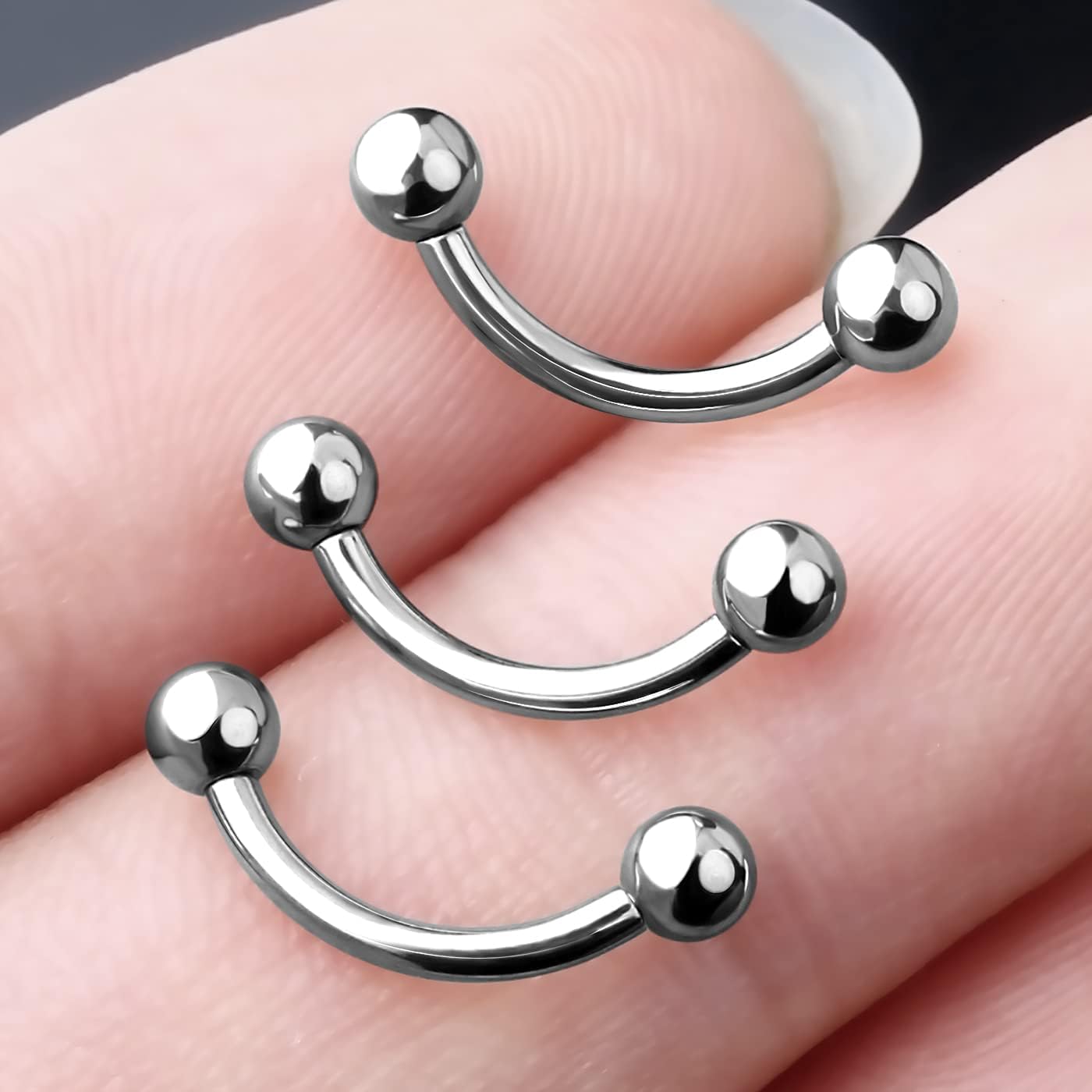 OUFER 2PCS Titanium Eyebrow Piercing Jewelry, Internally Threaded Rook Piercing Jewelry, Vertical Labret Eyebrow Rings, Daith Tragus Cartilage Rook Earrings, Snug Curved Barbell 16G for Women Men