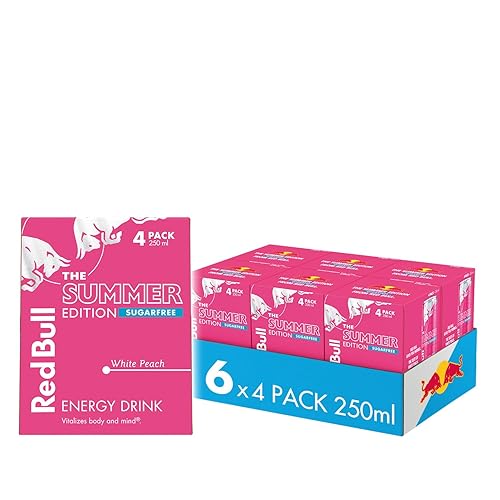 Red Bull Energy Drink Sugar Free Summer Edition White Peach 250ml, 24 Pack