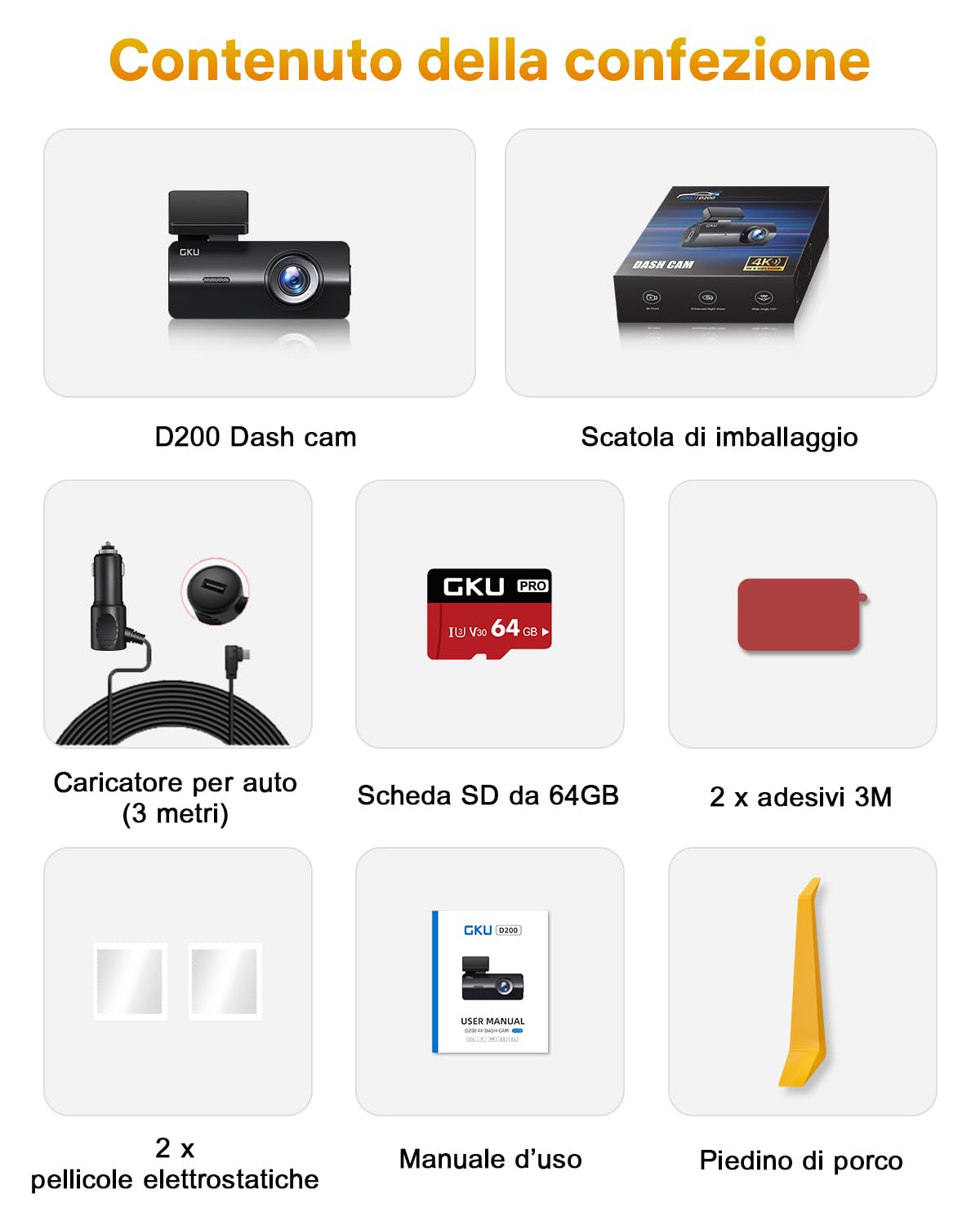 GKU Dash Cam Auto 4K,Dash Cam con UHD 2160P,DashCam Auto con WiFi integrato,Scheda SD 64G,24H Parking Monitor DashCam,Super Visione Notturna,170°Grandangolo,WDR,G-Sensor,Registrazione in Loop,Max 256G