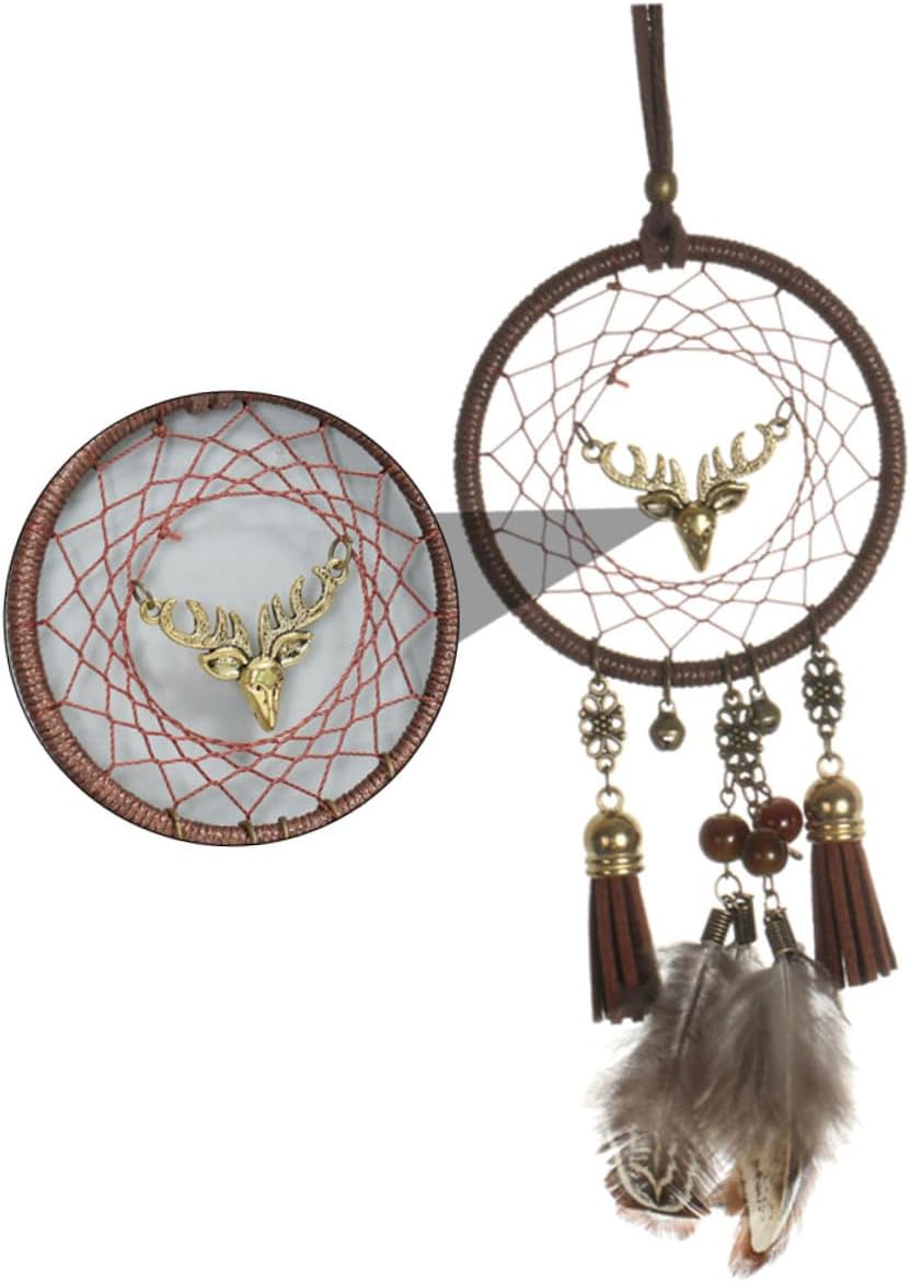 Deer Head Dream Catcher Iron Ring Beads Xmas Brown Home Decor image 4