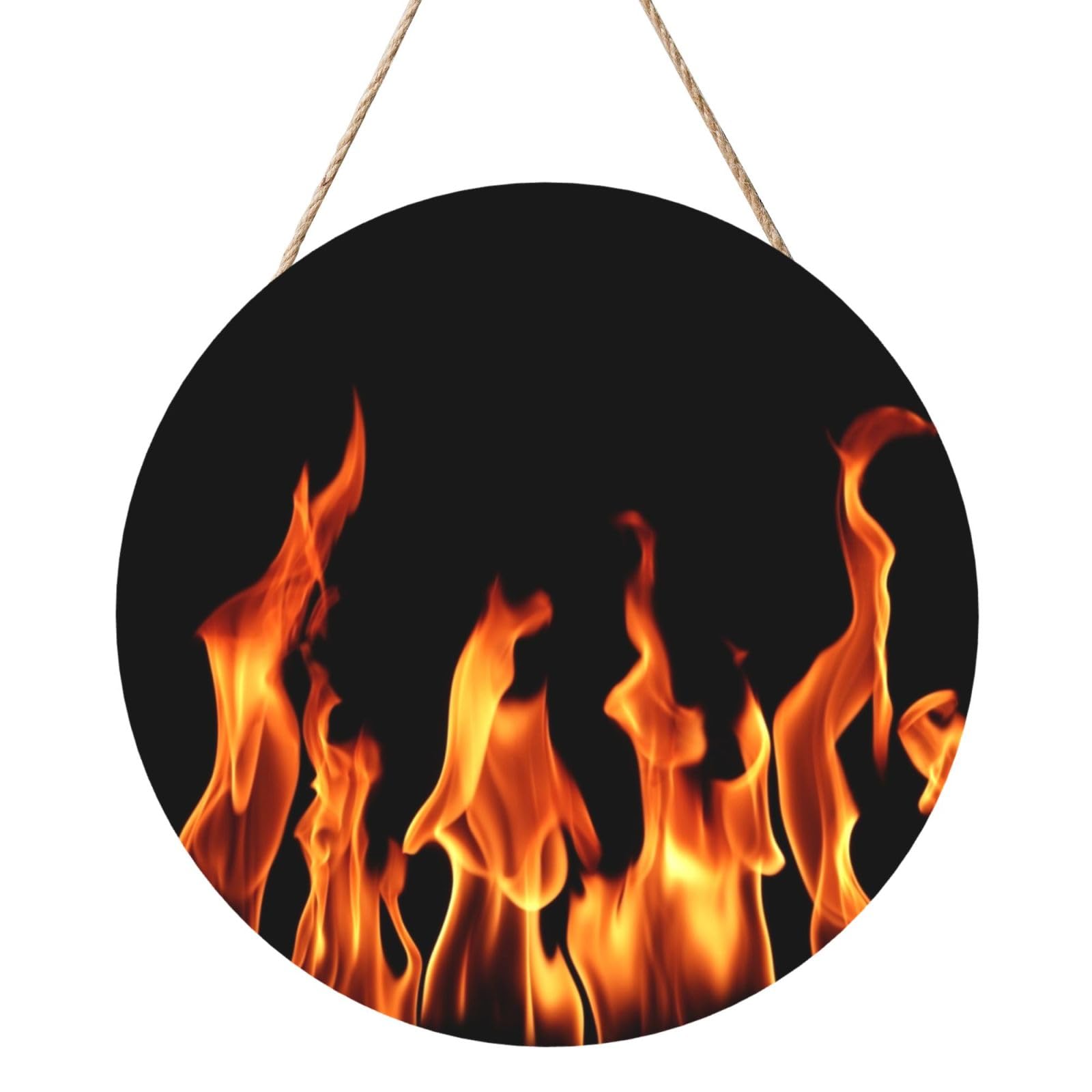 InOmak Burning Flame Print Multicolor, Round Wood Panel Painting 12 in, Wall Hanging Painting For Home
