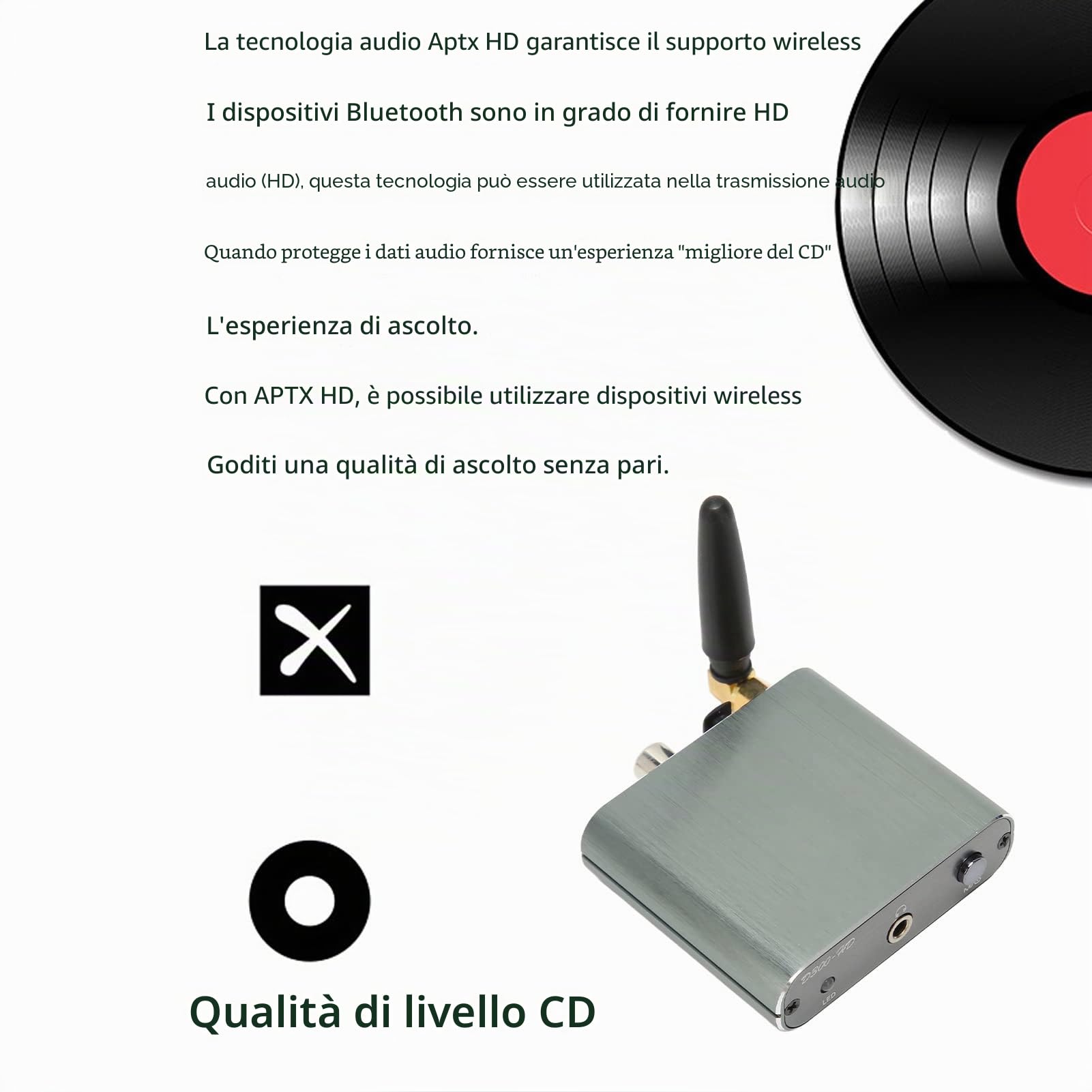 Ricevitore Bluetooth 5.2, Adattatore Bluetooth HiFi con APTX a Bassa Latenza, Ricevitore Bluetooth a Lungo Raggio con Uscita Coassiale Ottica AUX per Altoparlanti