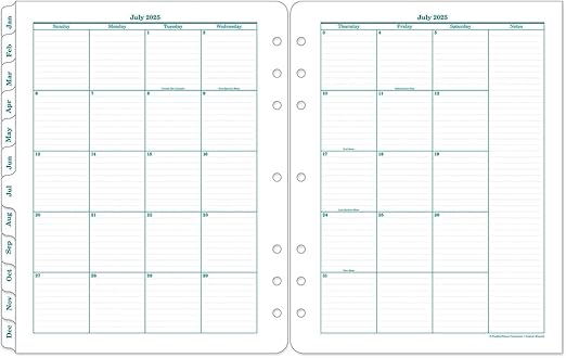 FranklinCovey - Original Two-Page Monthly Calendar Tabs (Monarch, Jul 2025 - Jun 2026)