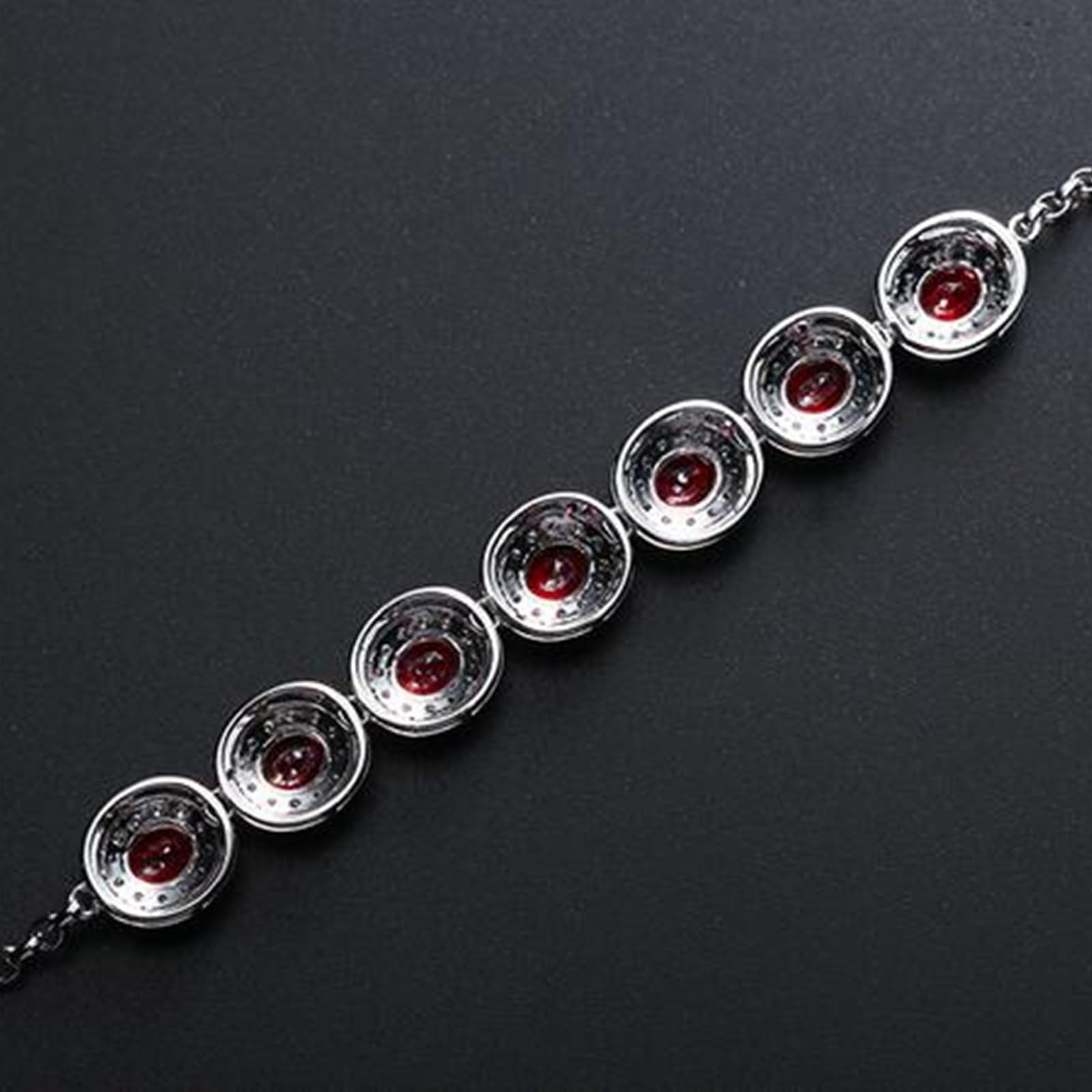 Bracciale Oro Bianco Donna 18k/14k/9k Vero, Bracciale Donna Rubino Sintetico 3.68ct 16-18 cm Estensione 4 cm con Moissanite, Braccialetto da Sposa Fidanzati