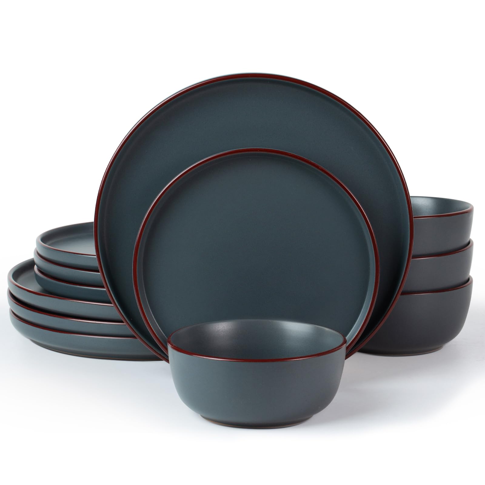 Richmount Mercury Plates and Bowls Sets, Speckled 12-Piece Plate Set, Stoneware Dinner Set for 4 with Dinner Plates, Dessert Plates, Cereal Bowls, Microwave & Dishwasher Safe, Charcoal Gray