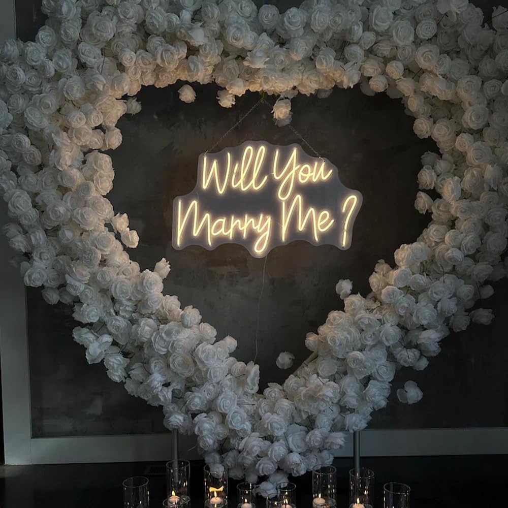 Neonschild mit Aufschrift "Will You Marry Me", groß, 53,3 x 37,8 cm, "Marry Me", leuchtende Buchstaben, LED-Neon-Schild für Antrag, Verlobung, Valentinstag, Party