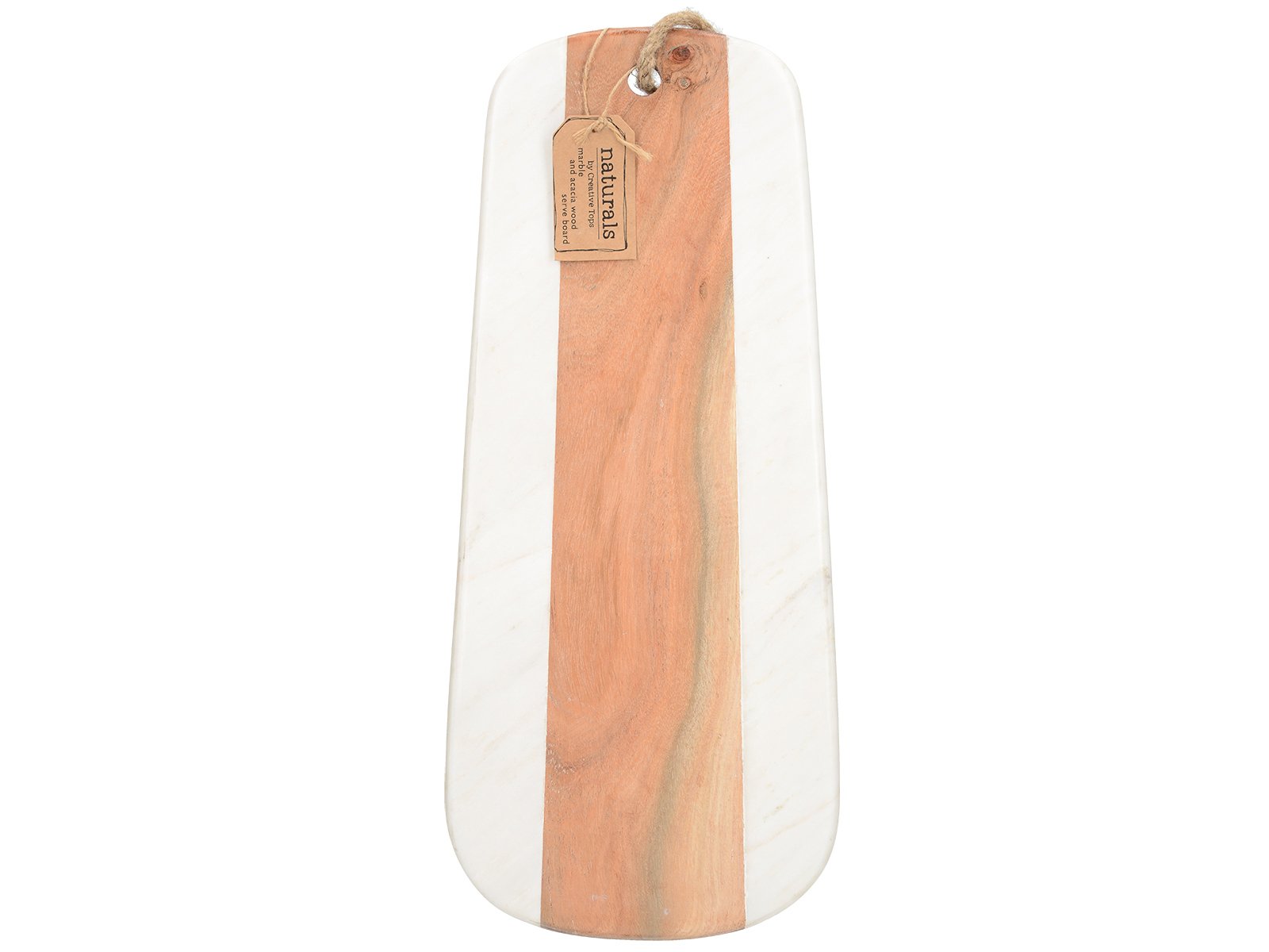 Artesà Tabla de Servir de Mármol con Panel de Madera de Acacia y Lazo para Colgar, 44,5 x 20 cm (17,5 x 7,75)
