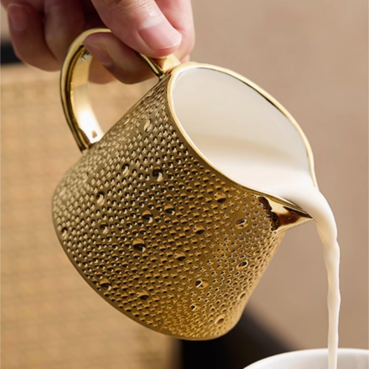 Barchetta per salsa per condimenti per insalata, lattina di latte in ceramica per uso domestico, caffè, tazza di deviazione per ristorante occidentale, salsa, salsiera, per cucina e ristorante (oro
