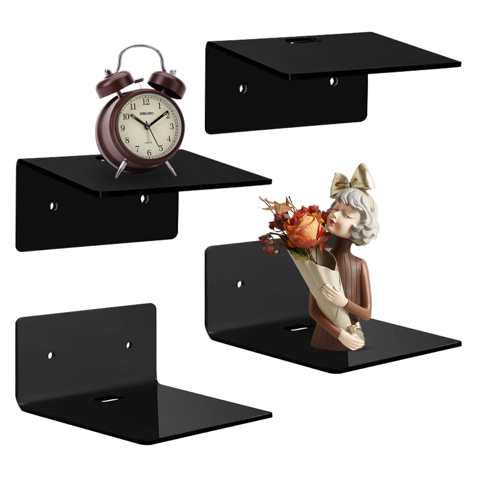CutitiUU Estanterías de Pared Estantes Flotantes Estantería de Pared Estantes de Baño Estantes Sin Taladro 4 Pack Adhesivos Acrílicos Decoraciones Sala Dormitorio Almacenamiento