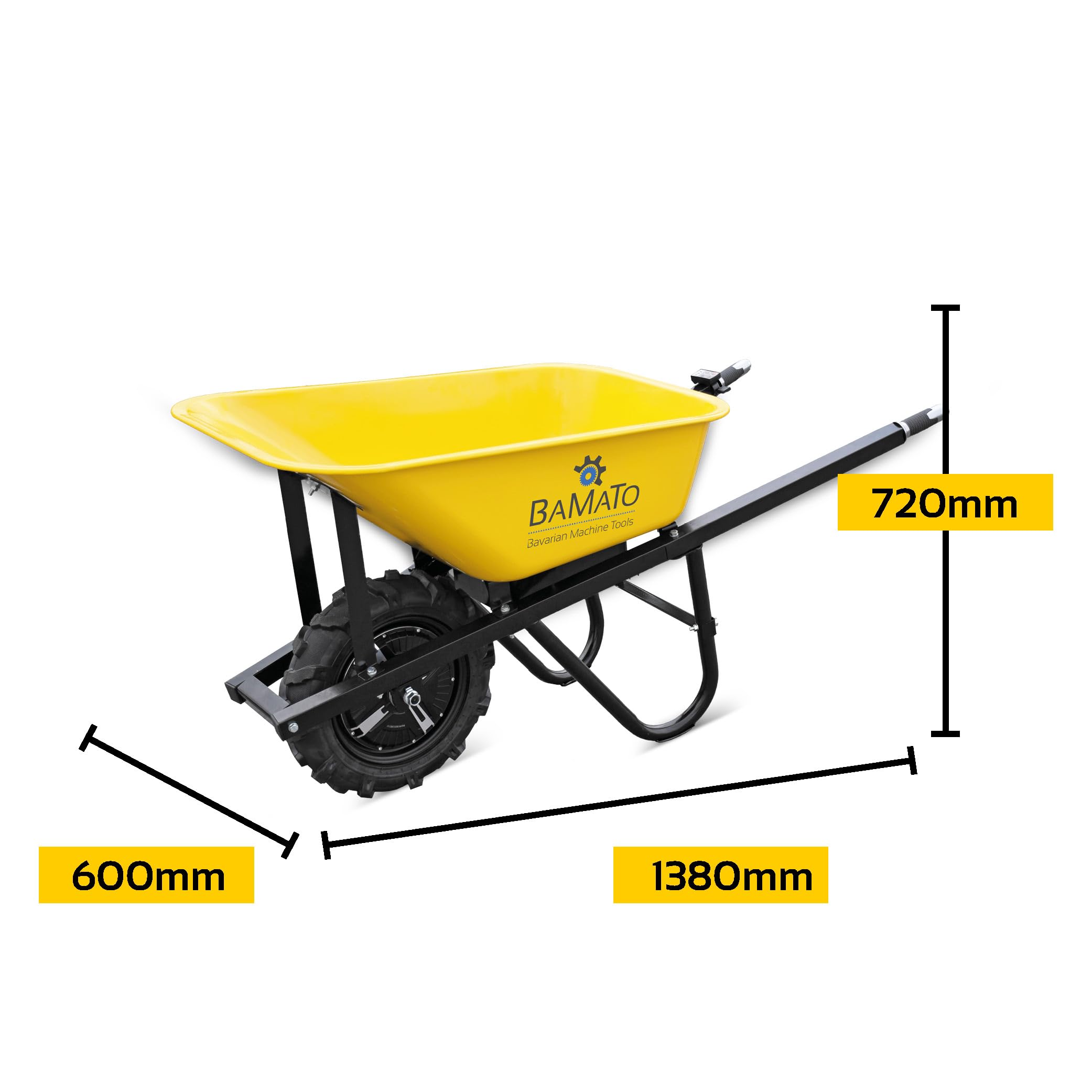 BAMATO elektrische Schubkarre MTR-150 | leistungsstarker 500W Elektromotor | Tragkraft 150 kg | Fassungsvermögen 75 Liter | Schubwagen Elektro