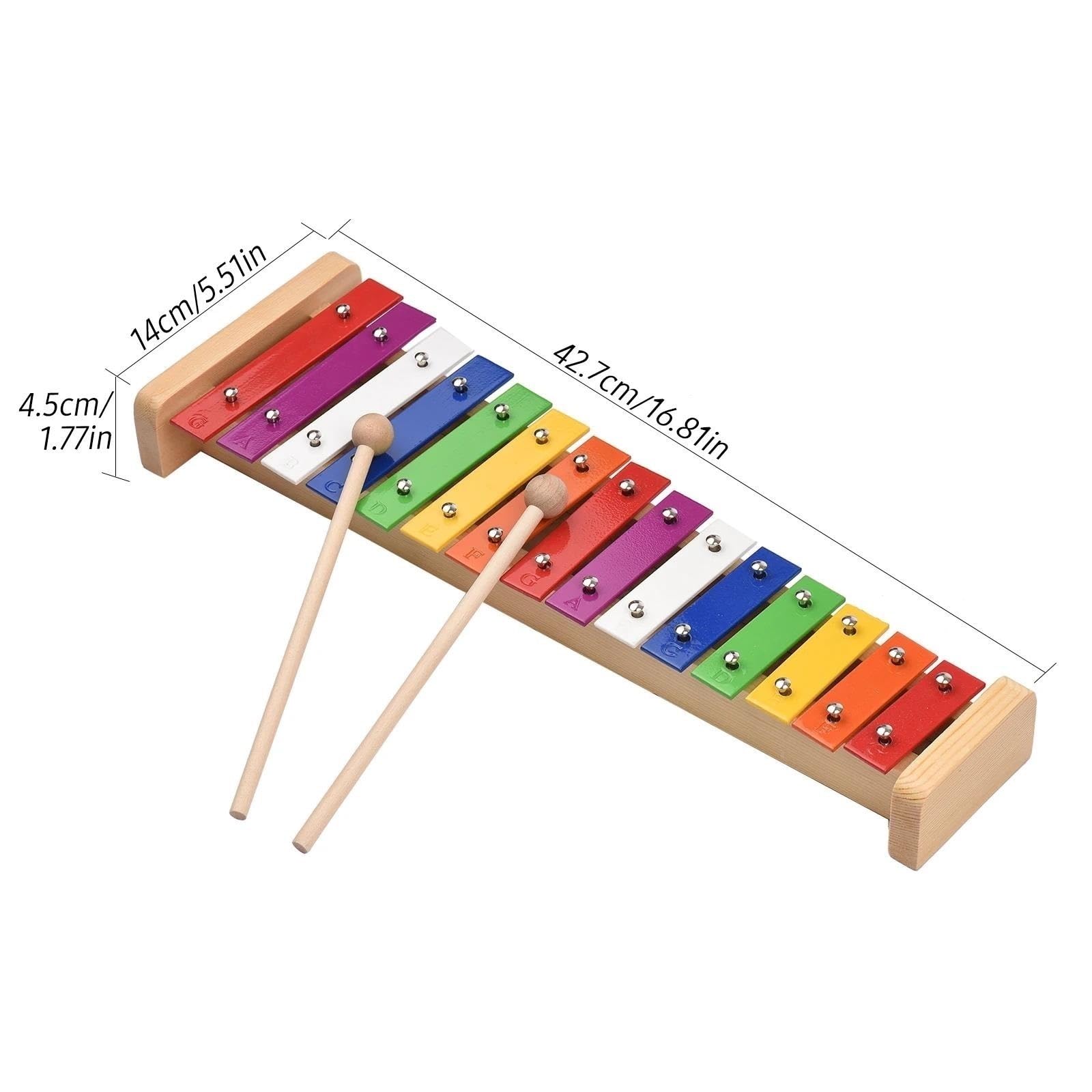 Xilófono Xilófono Glockenspiel De 15 Notas Base De Madera Barras De Aluminio Coloridas Con 2 Mazos Instrumento Musical Regalo De Percusión