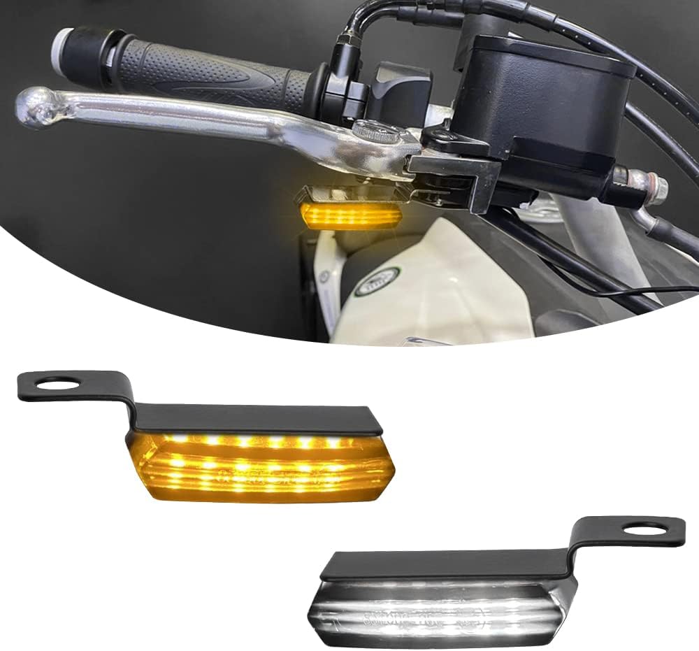 Mini LED Turn Signals Motorcycle Front Sequential Indicators 3 Wire Handlebar Blinkers with Running Lights Universal Compatible with Harley Yamaha Honda Kawasaki(Black with White/Amber light)