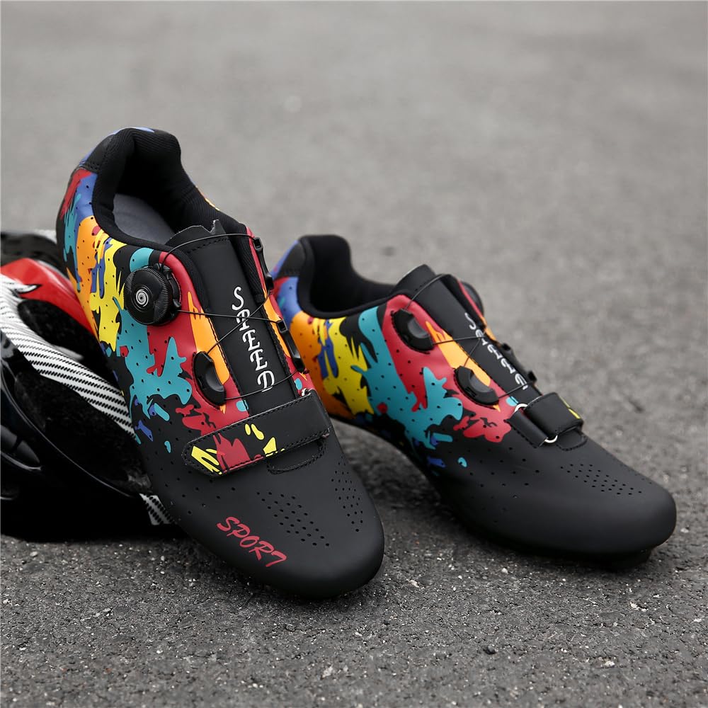 Hixingo Scarpe da Ciclismo Uomo Donna Graffiti Colorati Stampa Strada Scarpe da Strada e Mountain Bike con Suola in Gomma MTB Scarpe da Bicicletta Scarpe da Equitazione per Interni