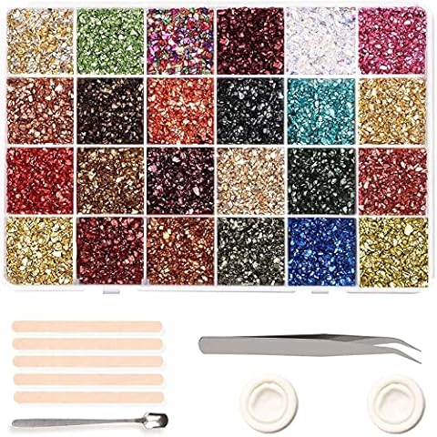 Crushed Glass Craft Glitter Fine for Resin Art, 24 Colors Small Broken Glass Resin Accessories Irregular Metallic Crystal Chips Chunky Sequins for Nail DIY Vase Filler Epoxy Jewelry Making Decoration Cover