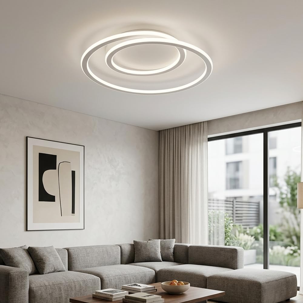 Luminaire plafonnierr LED rond moderne de 40 cm, lustre salon blanc naturel 4000 K, éclairage double face, luminaires intérieur pour salon, chambre à coucher, bureau – Blanc mat, 68 W, aucun | 4000 K, pour salon, chambre, bureau, 68 W