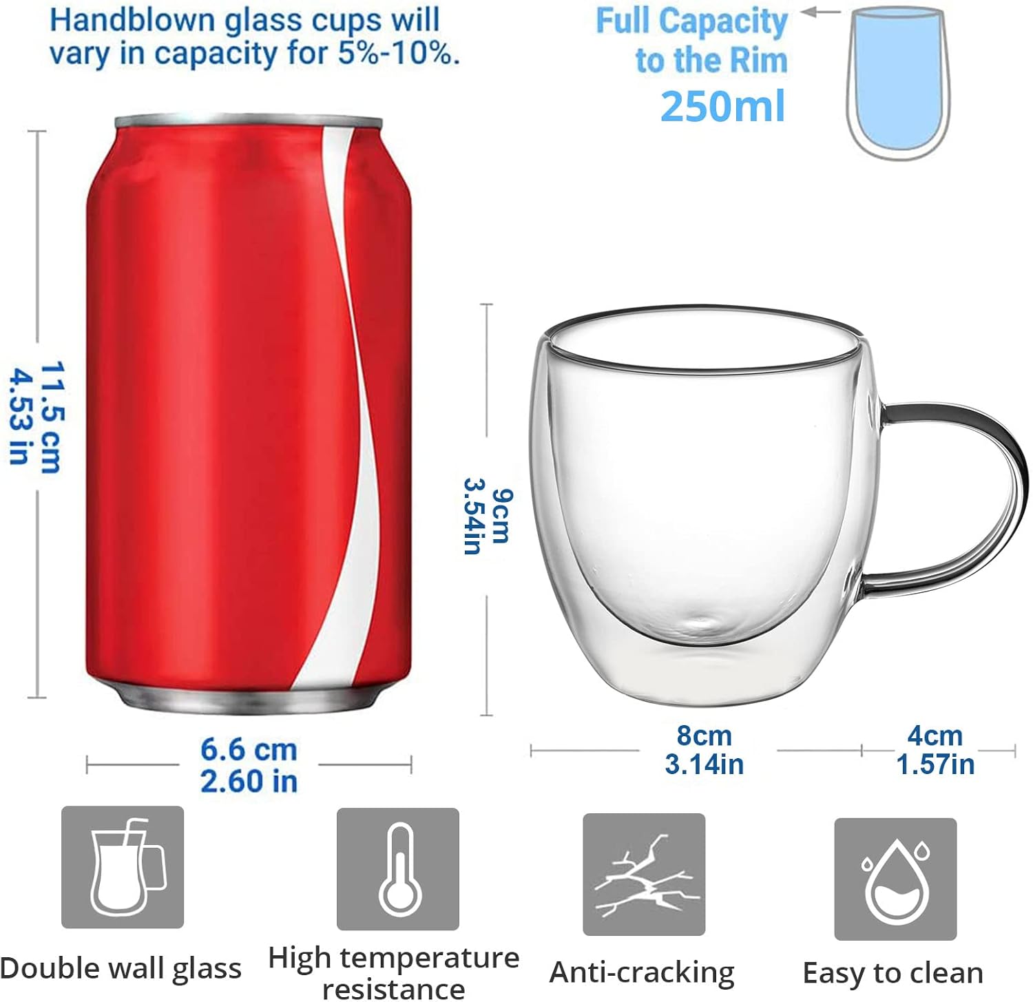 KAMEUN 250ml Latte Glasses, Double Walled Glass Coffee Mugs, Cappuccino Macchiato Cups Set of 2, Borosilicate Heat Resistant Cup for Espresso Tea Bag Beverage Milk Juice Ice Cream - 250ML 6 61wliPRID2L. AC SL1500