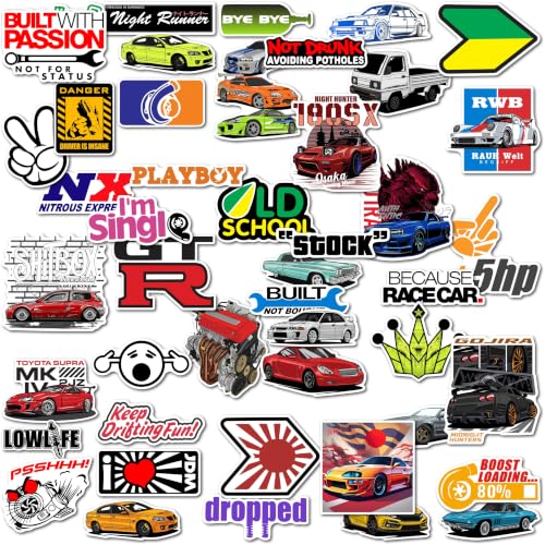 Image of WallDesign Race-Ready 50 Collection of Authentic JDM Sticker Set - Mobile, Laptop, Accessories, Gifting - Durable, Laminated, Quality Printed Vinyl for True Japanese Speed Culture Car Fans