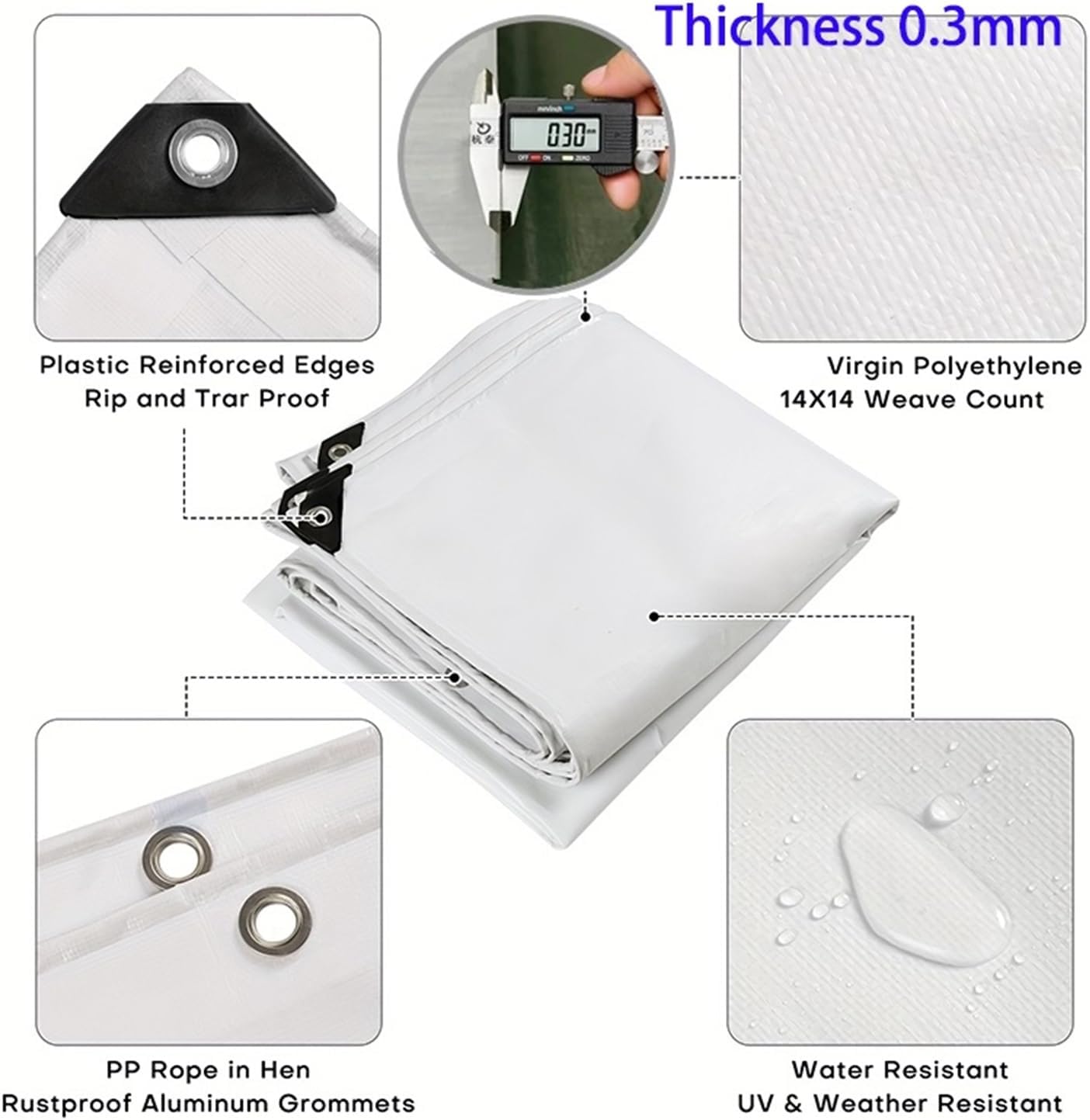 Large Tarp White Outdoor Sun Shade Awning Waterproof Tarpaulin Uv Blocking Tent Camp Rain Cover Canopy(2mx3m)