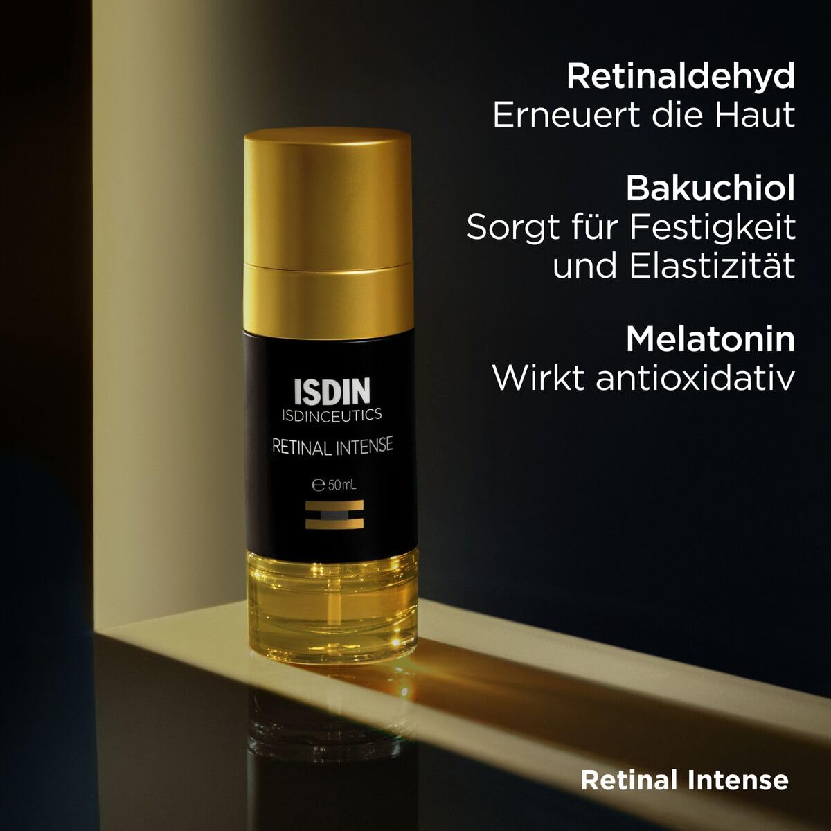 ISDINCEUTICS Retinal Intense - Retinal Serum & Anti-Aging Nachtserum - Mit Retinaldehyd & Melatonin - Glättet Falten, Beschleunigt Hauterneuerung - Zweiphasig, 50ml