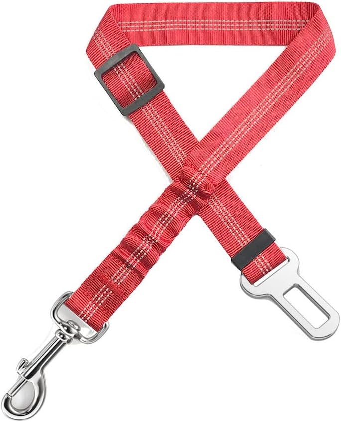 GoBuyer Dog Car Seat Belt for Pet Dogs Safety Harness Travel Accessories in UK, with Adjustable Heavy Duty Nylon and Anti Shock Elastic Bungee Buffer (Red)