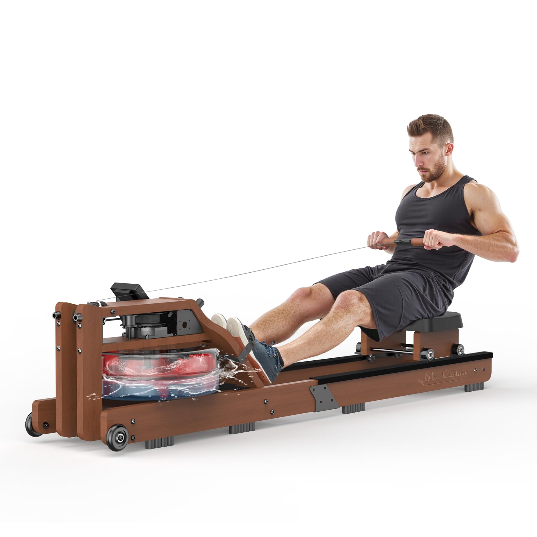 Water Rowing Machine for Home Use- Foldable Rower Machine 400LBS Weight Capacity with Dedicated Monitor & Comfortable Seat, Bluetooth APP