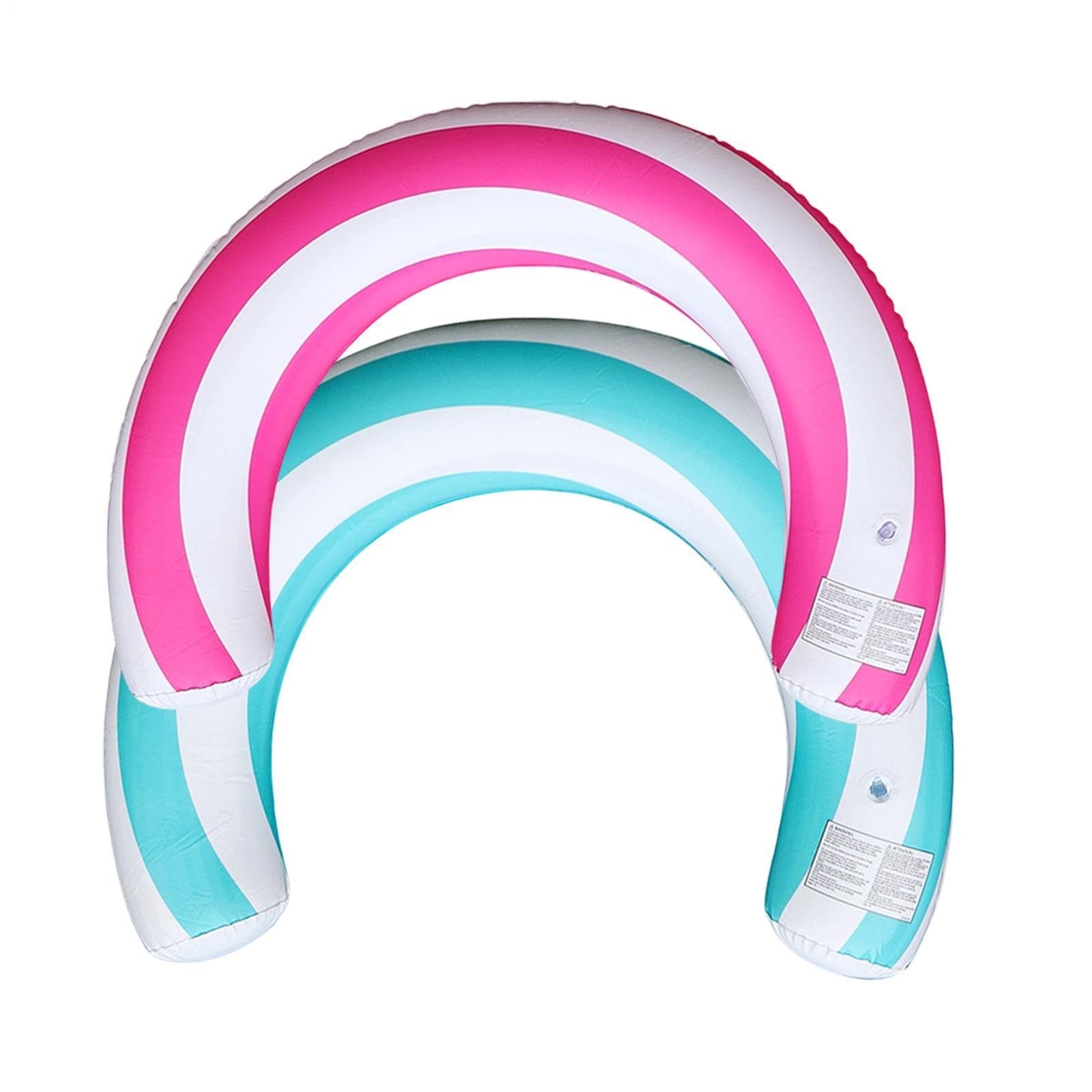 Inflatable Pool Noodles, with Striped Curved Design, Blue, Pink, Swimming Ring, Inflatable Pool Float, Tear Resistant, for Adults and Kids