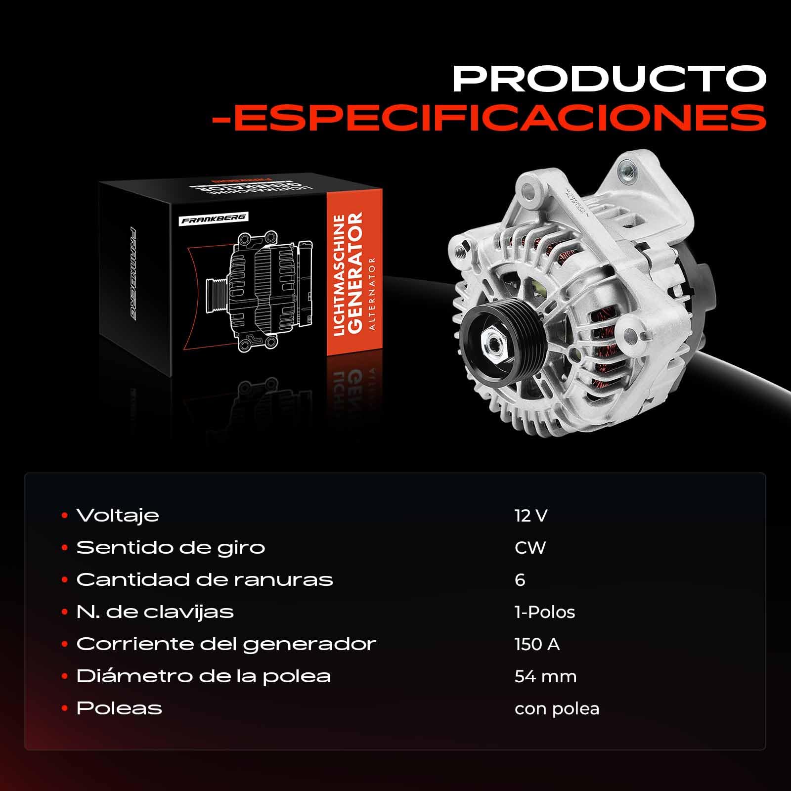 Frankberg Generador alternador 150A 12317799180 | 150A, 12317799180; Compatible con: D3 Coupé E92, Serie 1 E81, Serie 7 E65 E66 E67, Serie 5 E60, Serie 3 Coupé E92
