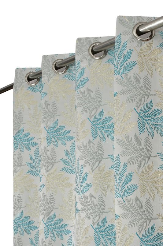 FabFabriX Heavy Jacquard Fabric Luxury Looks Leef Room Darkening Curtains for Door 7 Feet, Aqua, Pack of 4 Pieces (B0D492H4Q7) Amazon Price History, Amazon Price Tracker