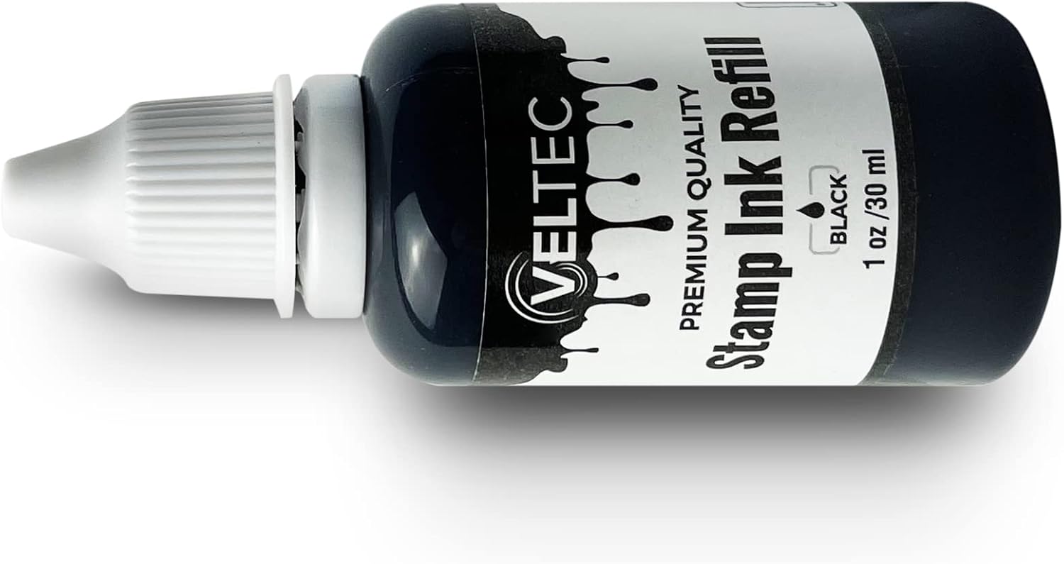 Veltec Self-Inking Stamp Refill Ink, Squeeze Bottle – 1 oz. (Black) : Office Products