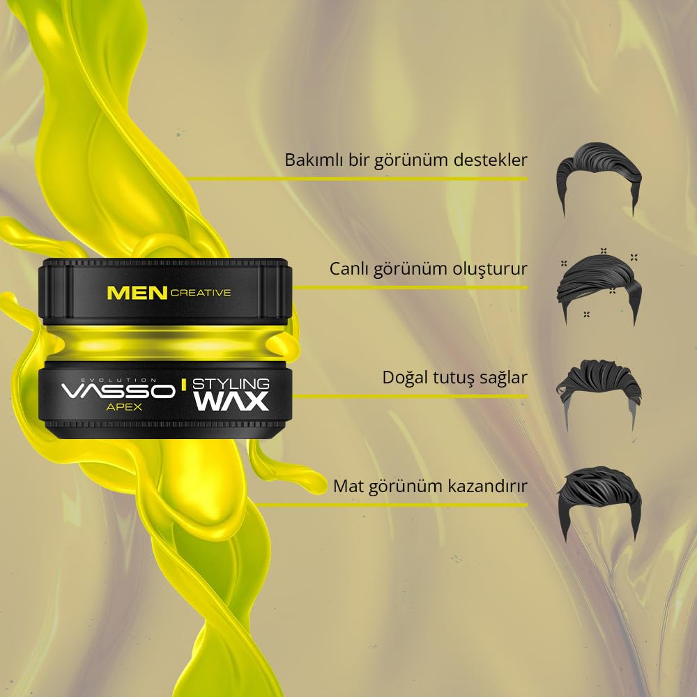 VASSO Saç Şekillendirici Mat Wax | Tüm Saç Tipleri | Doğal Tutuş ve Mat Görünüm | MATTE PASTE Apex 150 ml