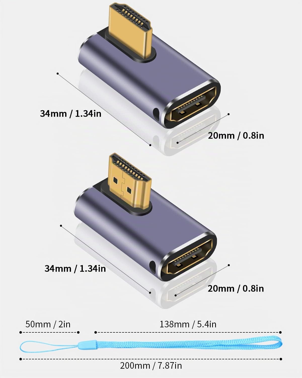 Duttek 8K 90 degrés HDMI coudé Adaptateur,48Gbps Adaptateur HDMI à Angle Gauche et Droit mâle vers Femelle d'extension UHD 2.1 avec 8K@60Hz,pour téléviseurs HDT,PC,Ordinateur Portable (2 emballages)