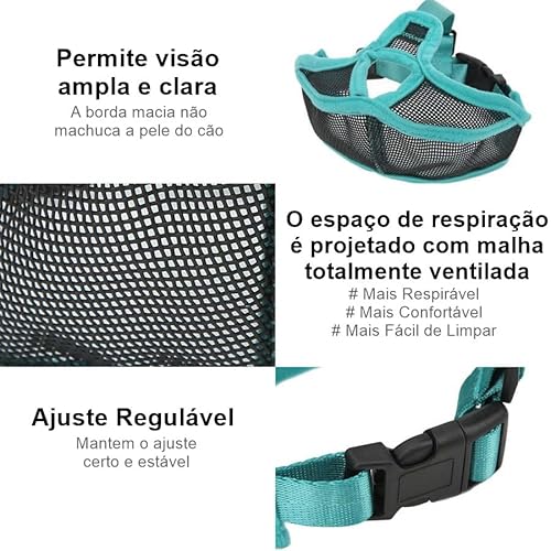 Focinheira Ventilada para Cães Braquicefálicos, Ajustável com Malha de Nylon, Ideal para Bulldog, Pu